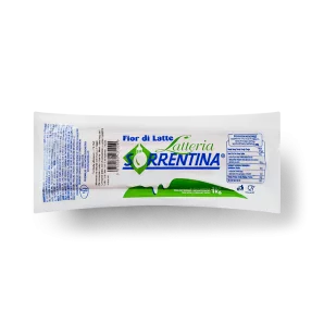 Smoked provola cheese loaf in white package with green LATTERIA SORRENTINA branding
