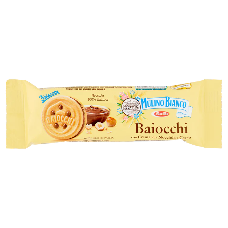 MULINO BIANCO PASTRY FOOD GR 28 BAIOCCHI WITH HAZELNUT X 3 PCS X 42