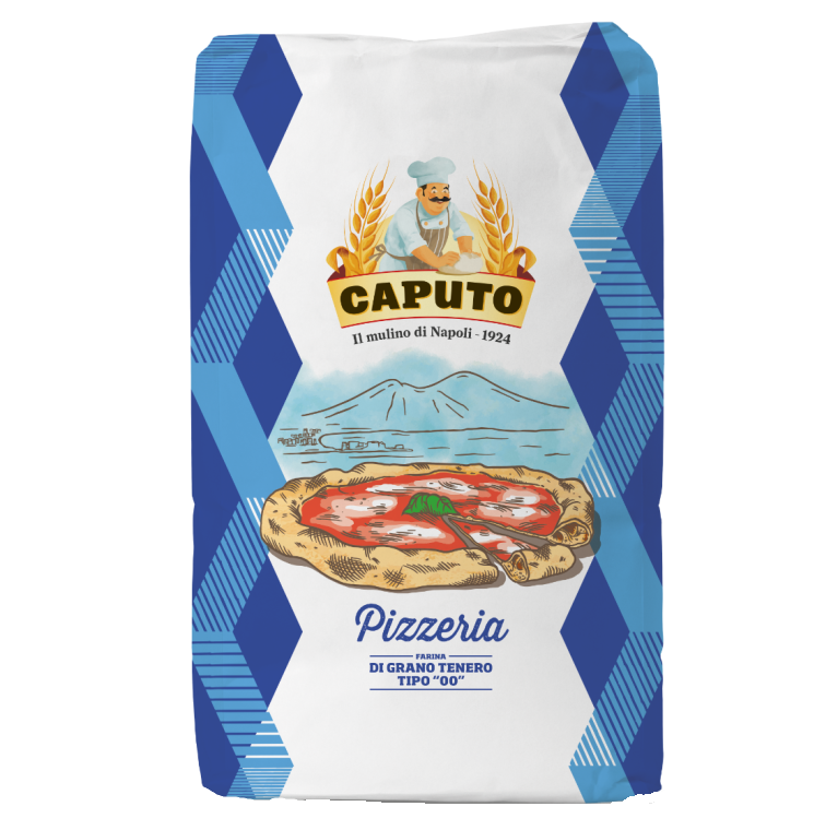 Blue CAPUTO pizza flour bag, 15 kg, paper sack with branding and wheat graphic