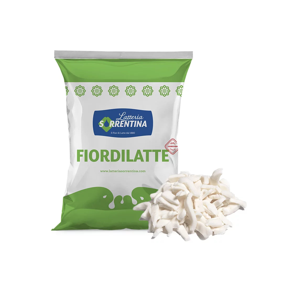 Fior di latte mozzarella cheese, retail bag with small shredded pieces