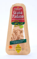 AGRIFORM Bio Grana Padano organic cheese wedge in paper sleeve, red-and-green label
