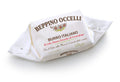 Wrapped Italian butter in paper, cream, 'Beppino Occelli' label on package