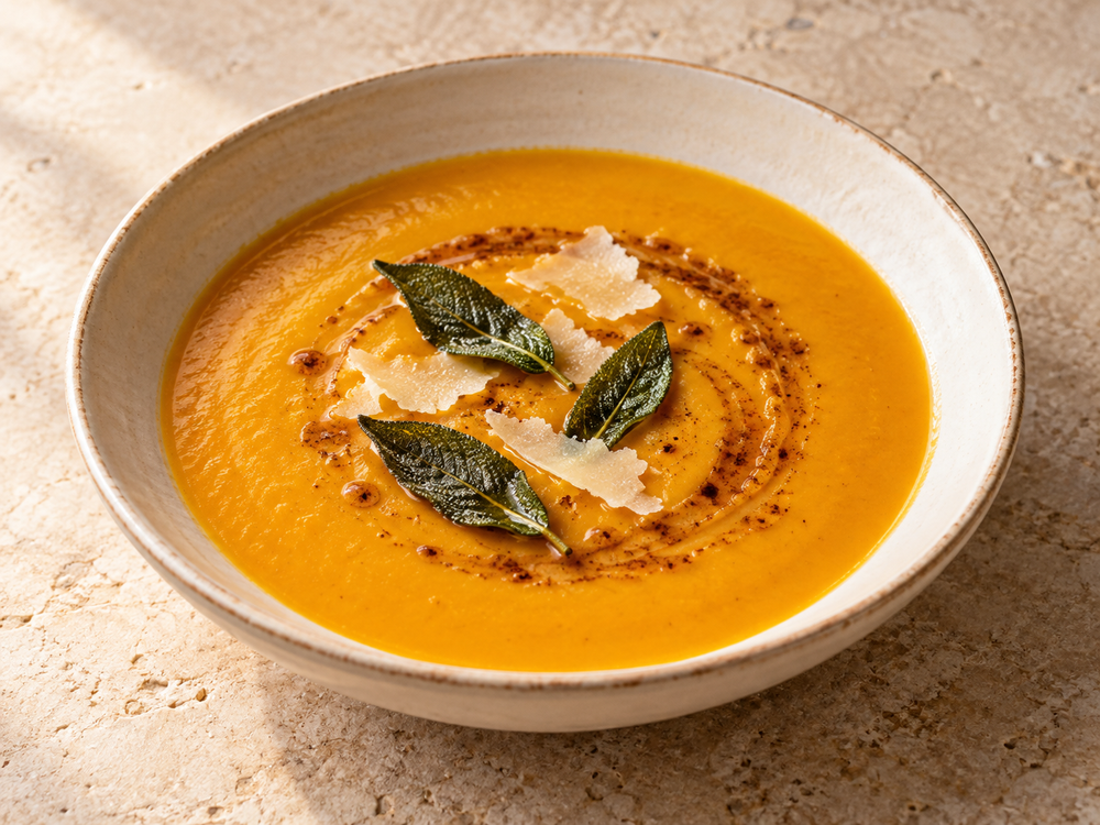 Delica squash vellutata, sage butter & Parmigiano
