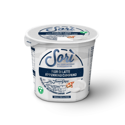 SORI Fior di Latte Appennino Campano milk curd tub, white with blue label