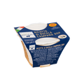 Ricotta cheese cup with visible white ricotta in blue cardboard container