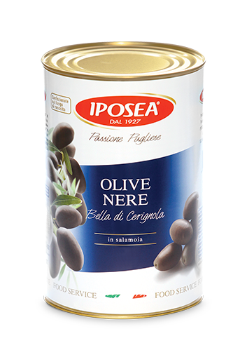 IPOSEA BLACK CERIGNOLA OLIVES 4X4250ML TIN