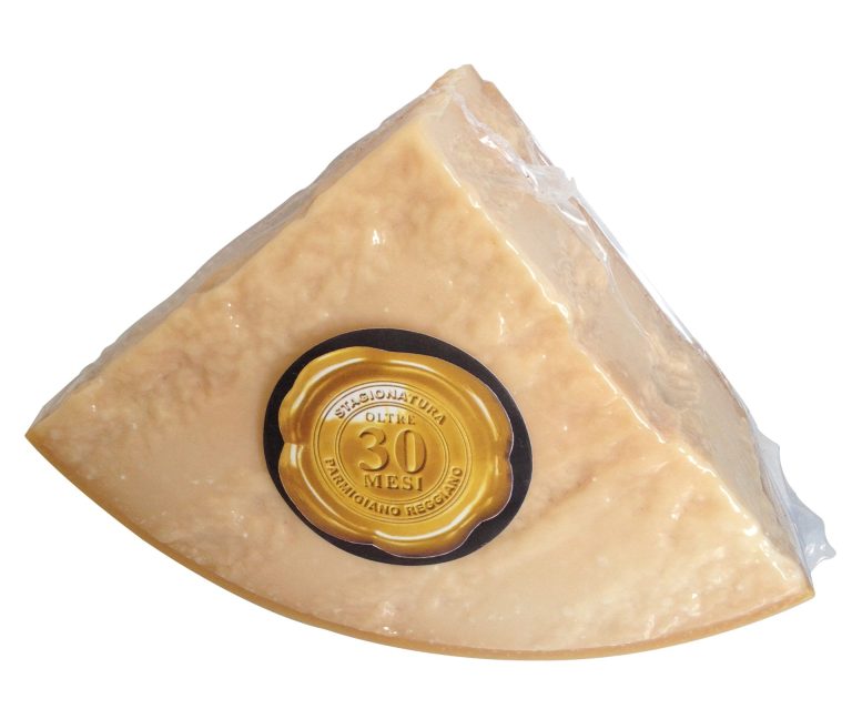 Parmigiano Reggiano 30-month cheese wedge, 1 kg, stamped rind label