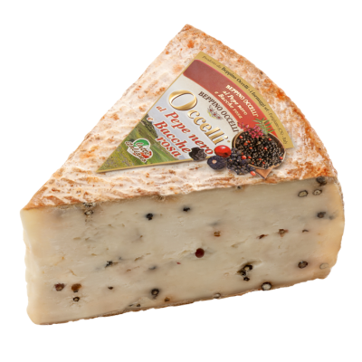 Cheese wedge with black pepper and pink berries, OCCELLI AL PEPE NERO E ROSA