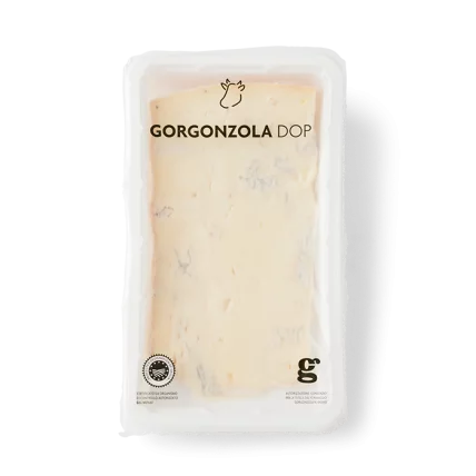 ARRIGONI Gorgonzola Dolce DOP cheese in sealed tray, pale yellow slices