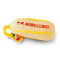 Italian salami log with yellow rind and red AURICCHIO branding on the cheese label