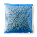 Cubed mozzarella cheese in a sealed blue plastic bag